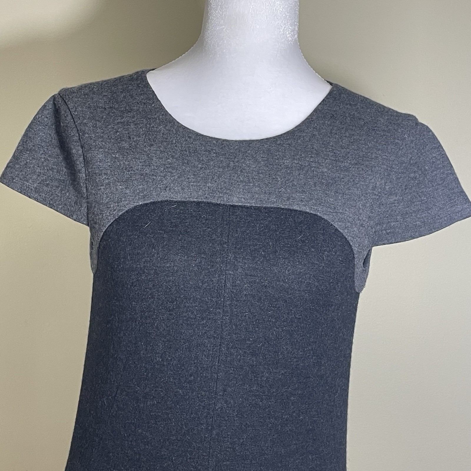 Vince Wool Shift Grey Black Color Block Dress 2 Pockets Casual Elegant Goth Chic