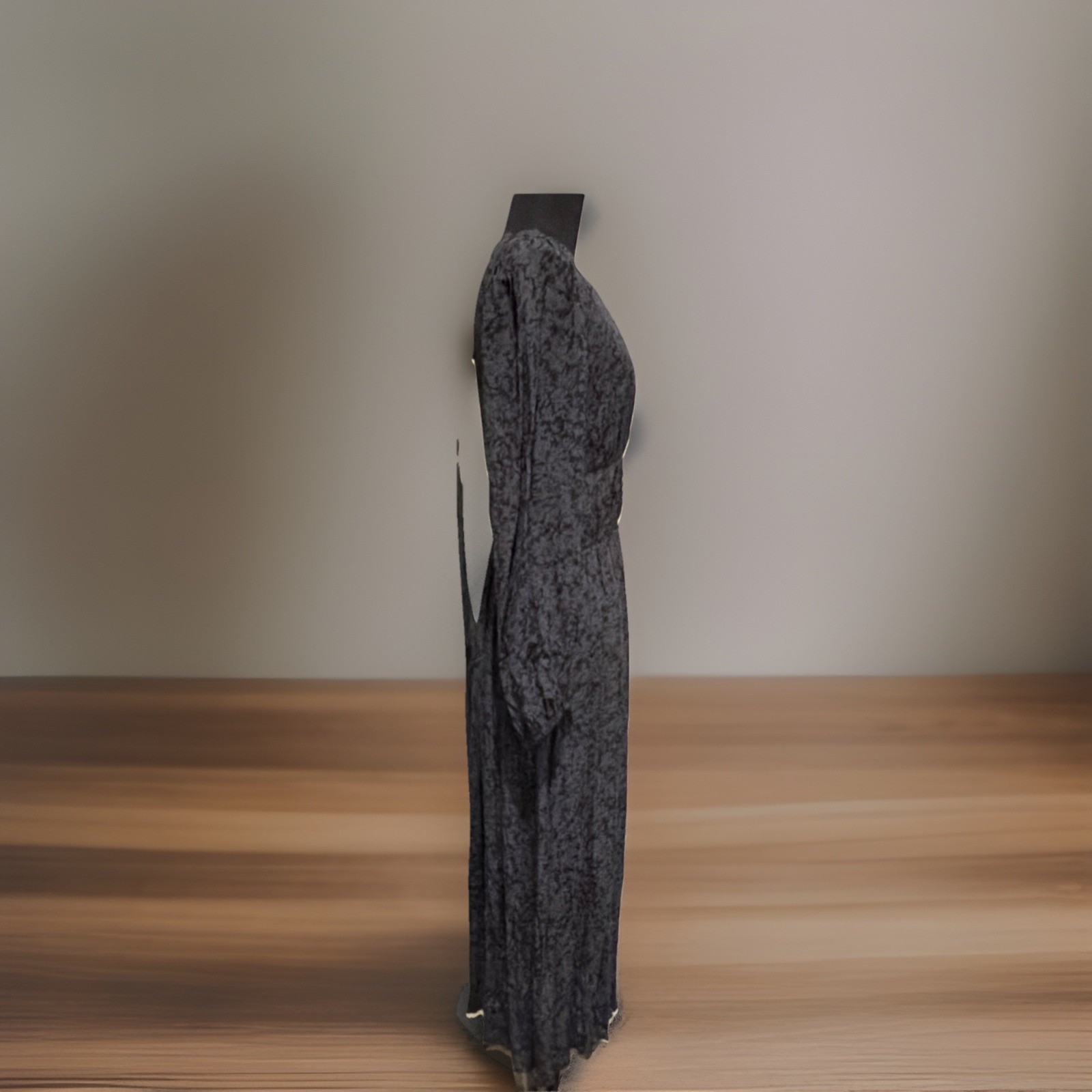 Zara Black/Gray Floral V-Neck Long Sleeve Maxi Dress Viscose XS/S