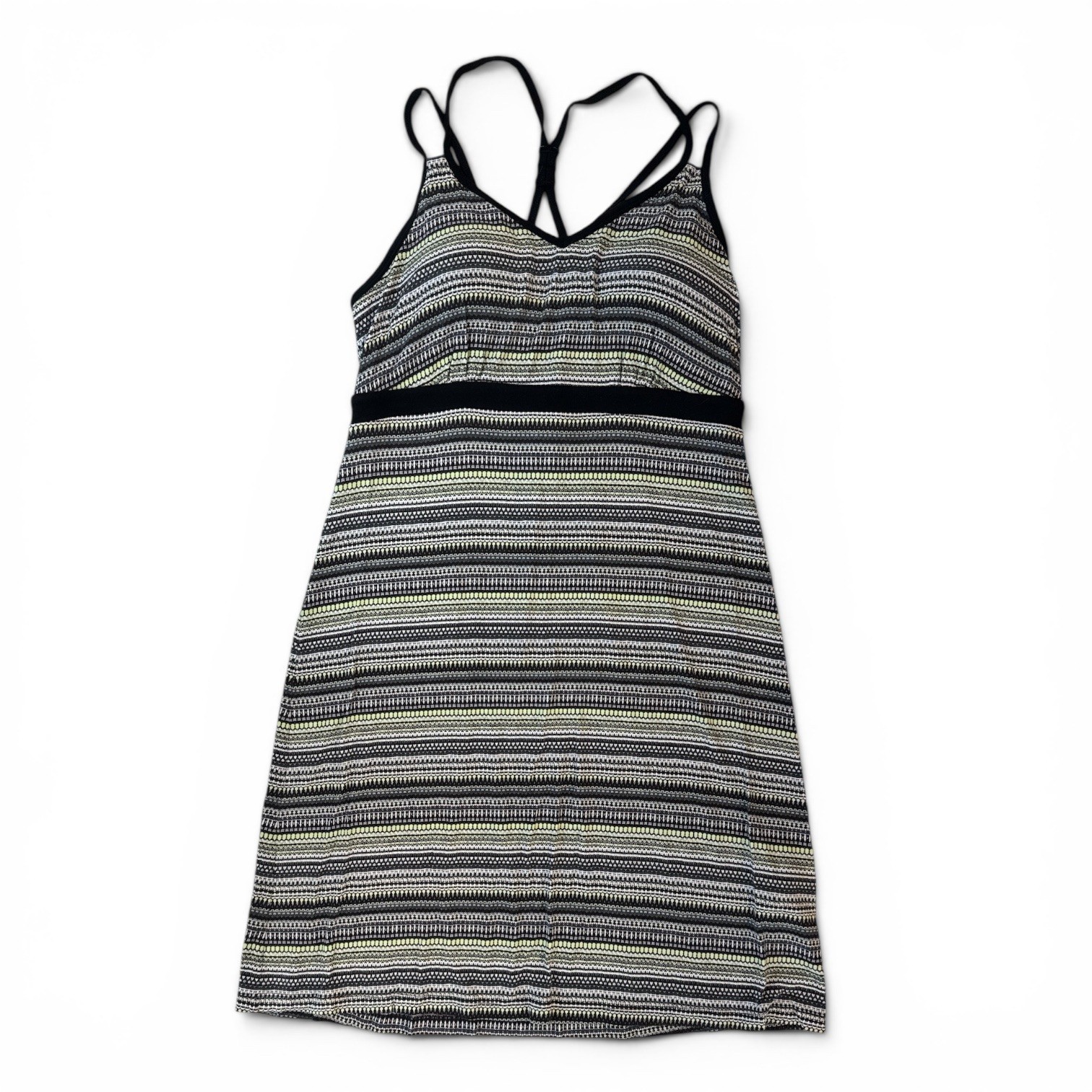 Dakine Womens Medium Strappy Sundress Black Green Geometric Stripe Shelf Bra EUC