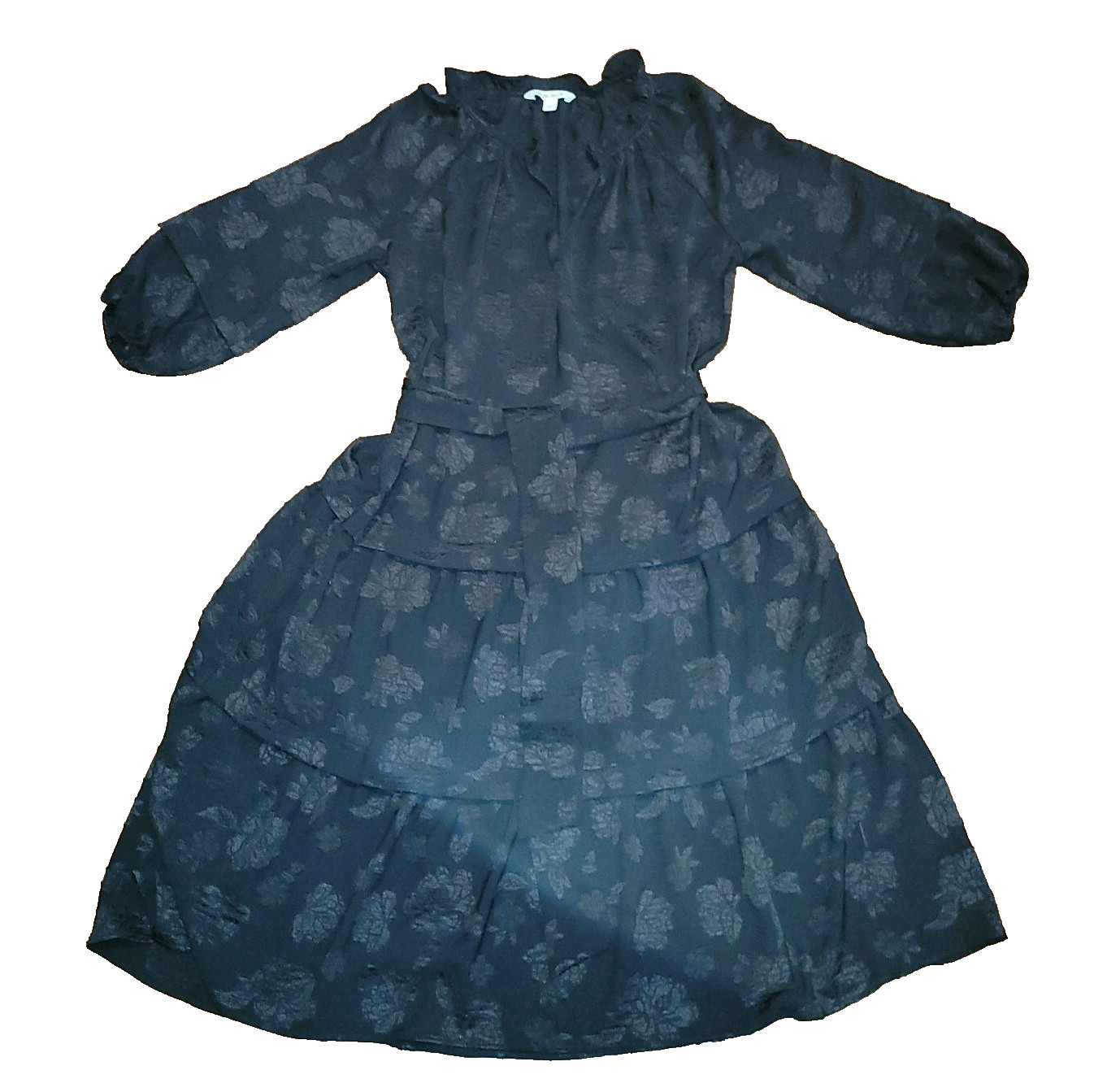 Pioneer Woman Floral Jacquard Tiered Midi Dress L Boho Cottagecore Black