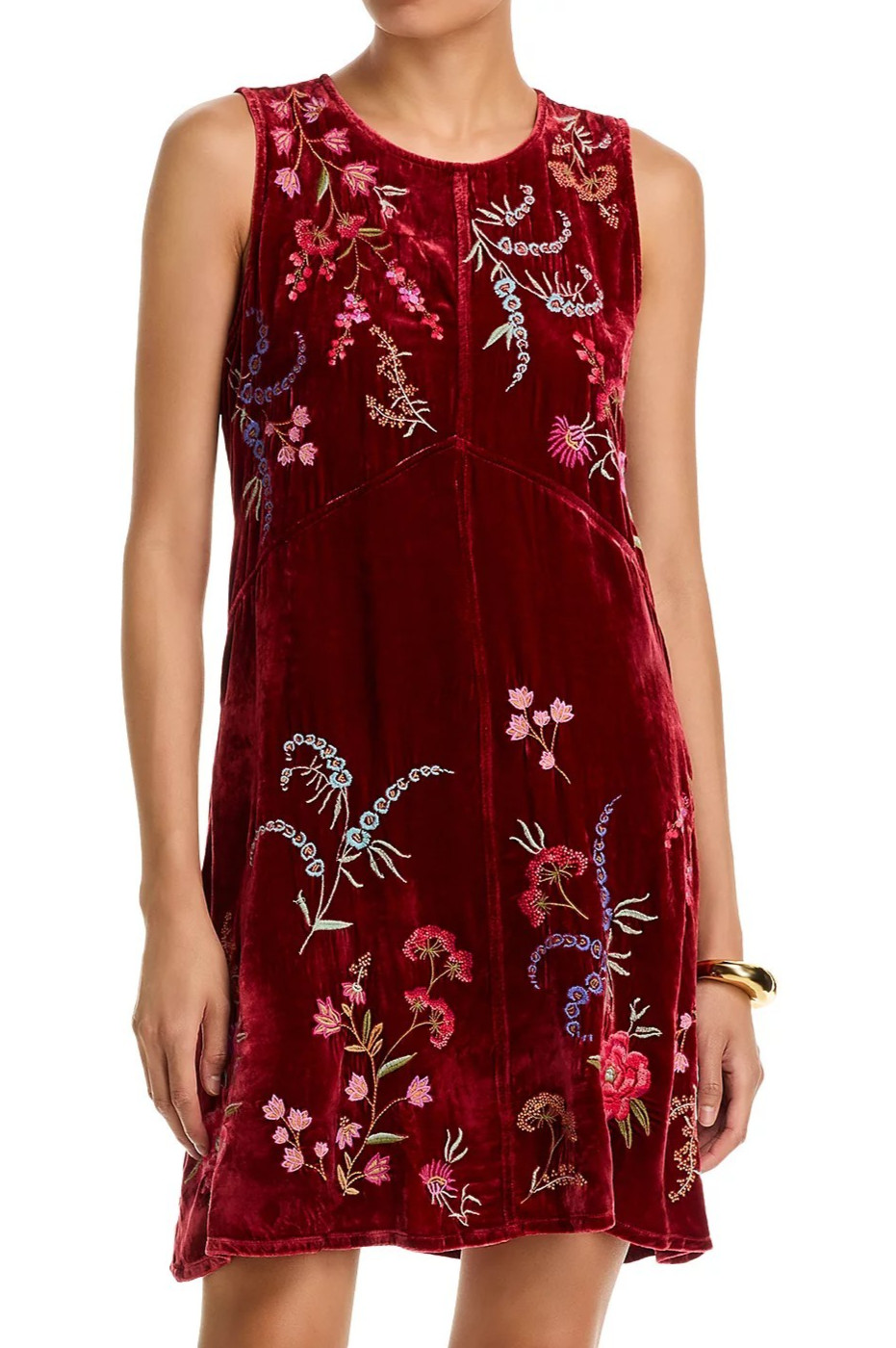 Johnny Was Velvet Chevron Embroidered Tank Dress⭐ Cranberry L $375