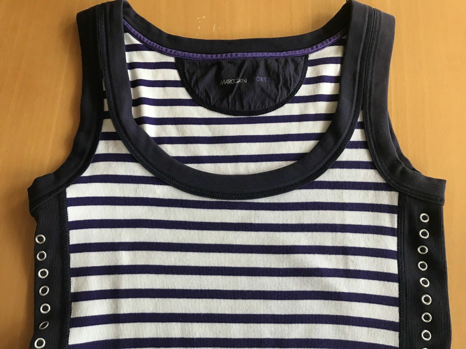 Summer Dress N5 Purple White Stripe Studded MARC CAIN Gallon Stripe 42 NAUTICAL