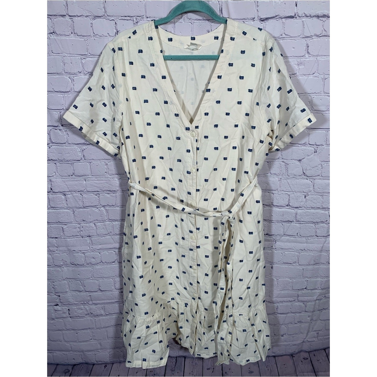 Caslon Women Embroidered Button Front Knee Length Dress Sz 1X V-Neck Boho Casual