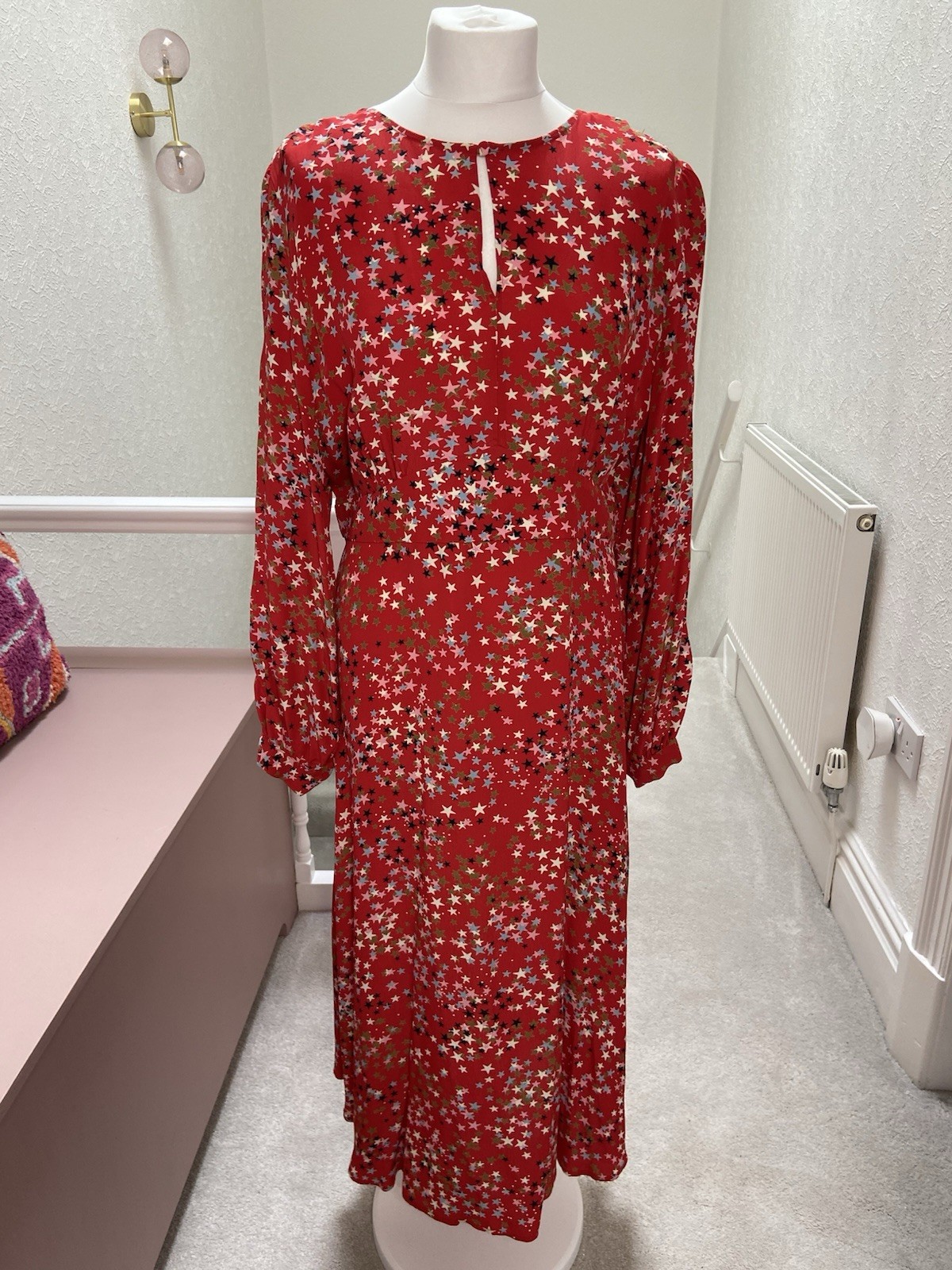 M&S X Ghost Red Star Print Midi Tea Dress Size 20 Retro