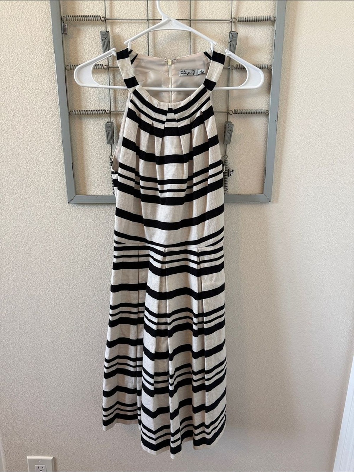 Eliza J Black and Cream Striped Halter Midi Dress Size 4