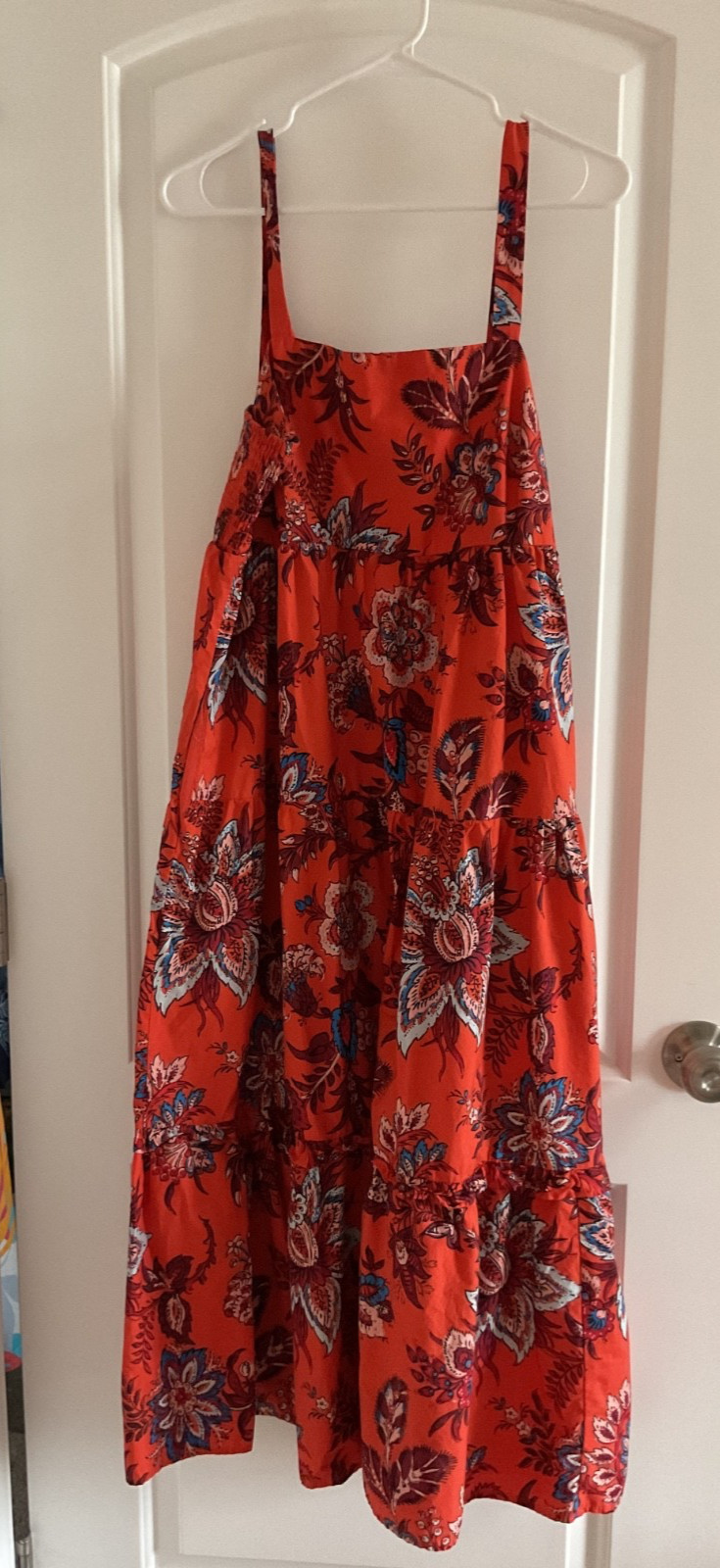 Large Rhode for Target Red- Orange Floral Resort 100% Cotton Tiered Midi Dress