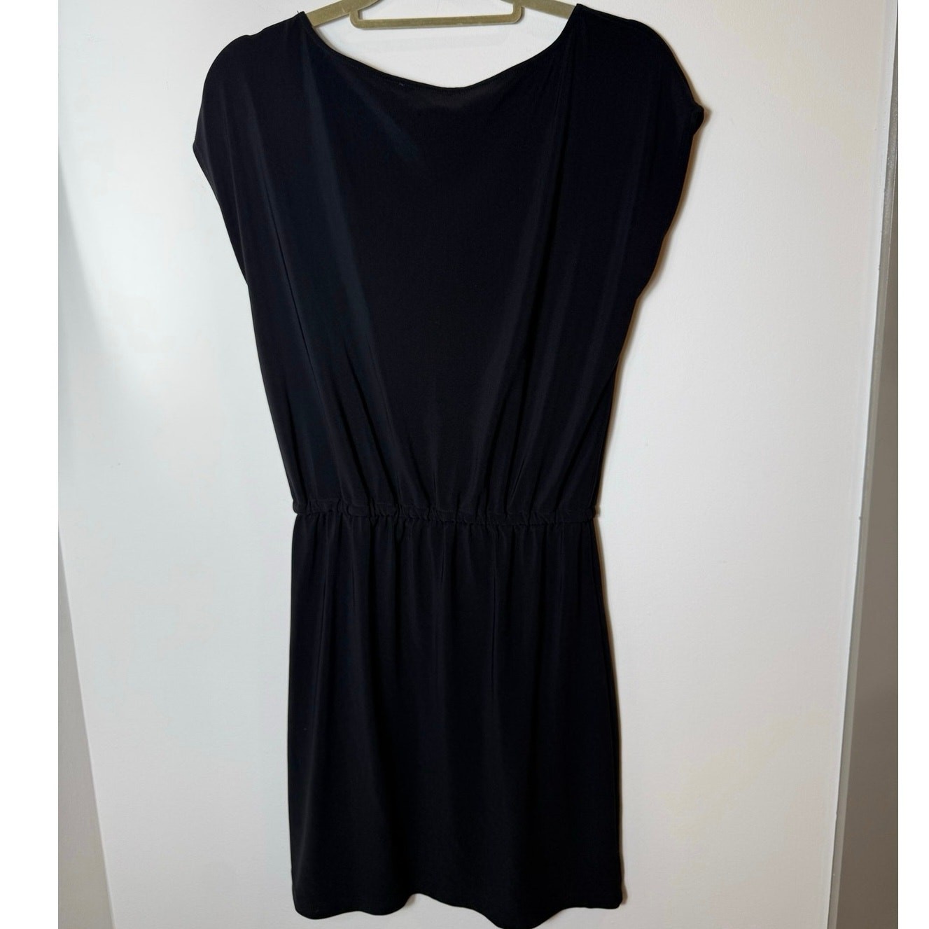 Boston Proper XS Black Jersey Drawstring Waist Travel Dress Non Wrinkle EUC