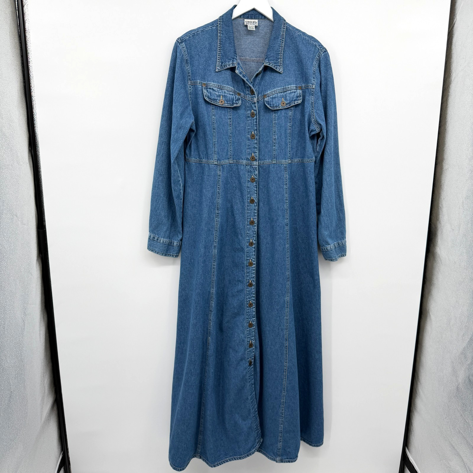 Vintage Denim Maxi Dress Size M L Coastal Cowgirl Western Prairie Quiet Luxury