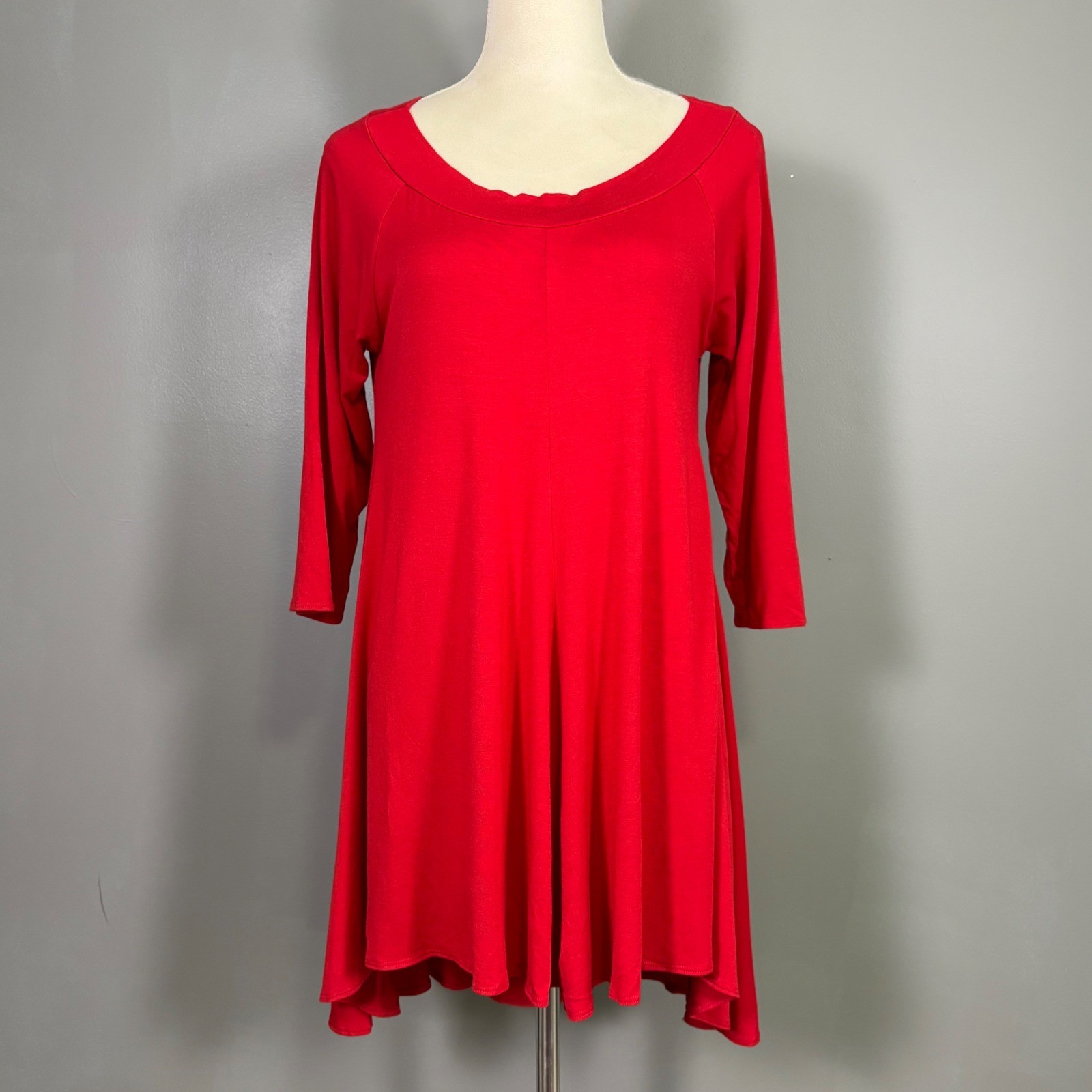 Comfy USA Red High Low Swing Dress Tunic M Boho Lagenlook Artsy Indie Hippie