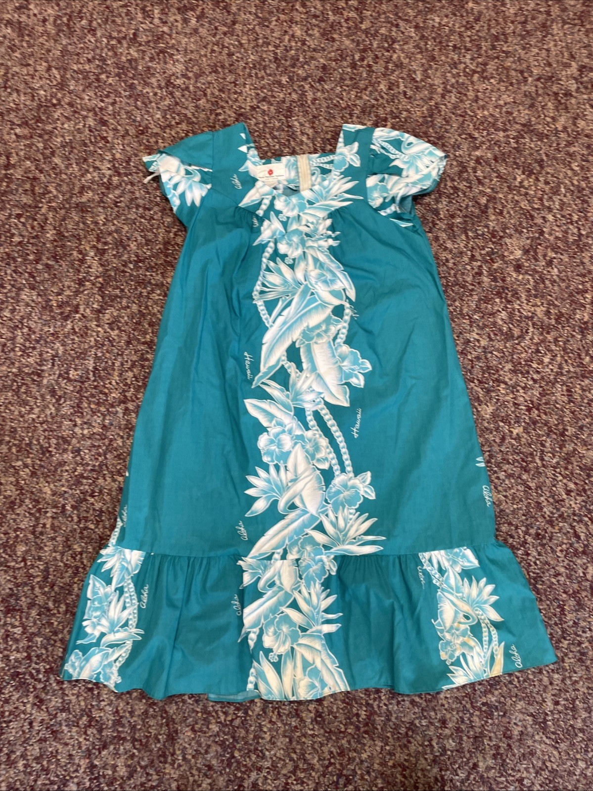 Hawaii Muumuu Medium House Dress Aloha Hawaiian Fashion Maxi Zip Teal VTG