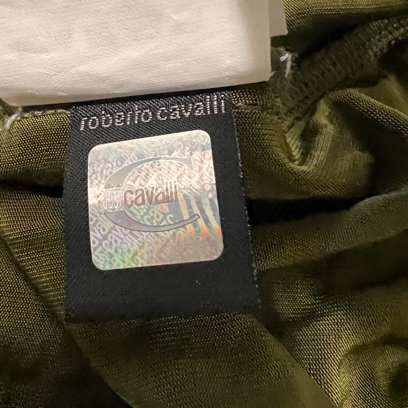 Just Cavalli by Roberto Cavalli olive dress deep lace-up plunging neckline 38