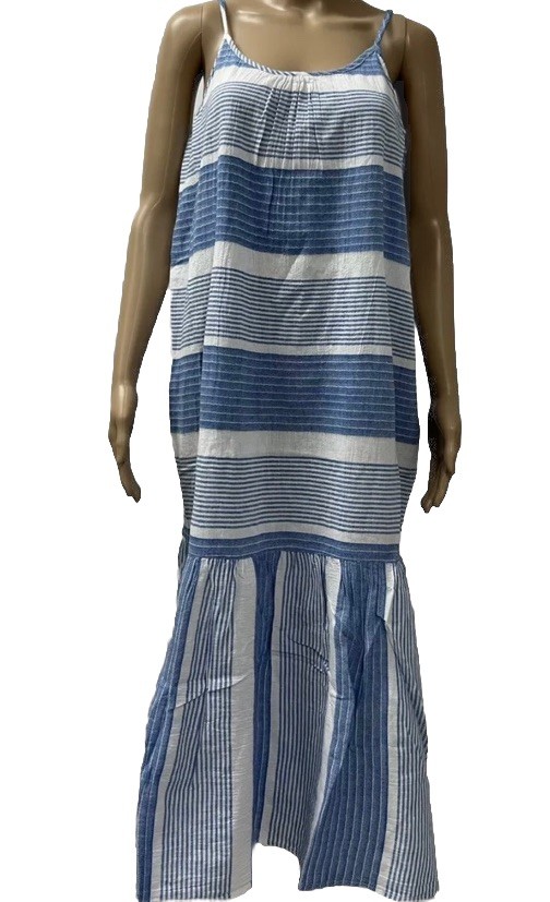 Seafolly Australia Medium Blue White Cotton Midi Dress Lightweight BNWT