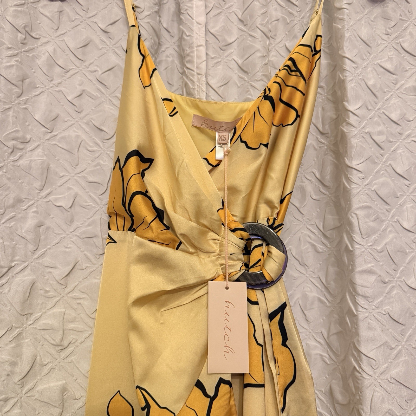 Hutch Women’s XS Yellow/Black Floral Wrap Maxi Dress