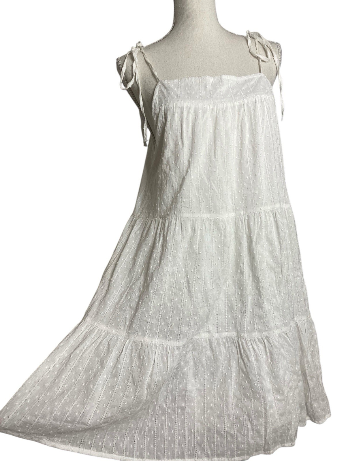 HYFVE White L Cottagcore Dress Swiss Dot Coastal Short Graduation Church College