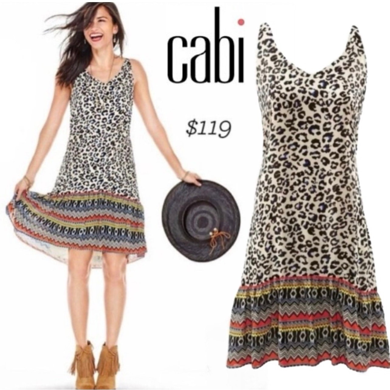 CAbi Leopard Mixed Print Sleeveless Flare Hem Dress Size XS Multicolor 5115
