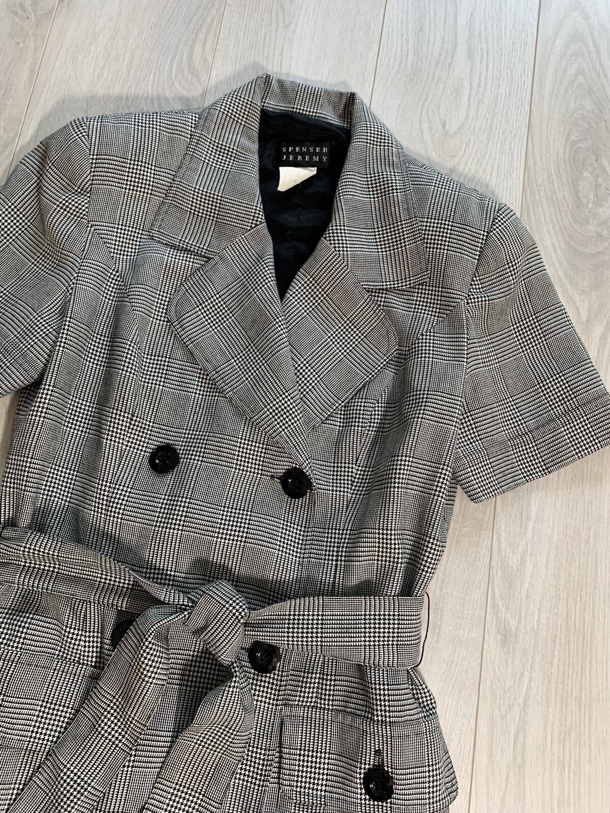 Spenser Jeremy Gray Houndstooth Vintage Waist Tie Belt Trench Wrap Dress Sz 6
