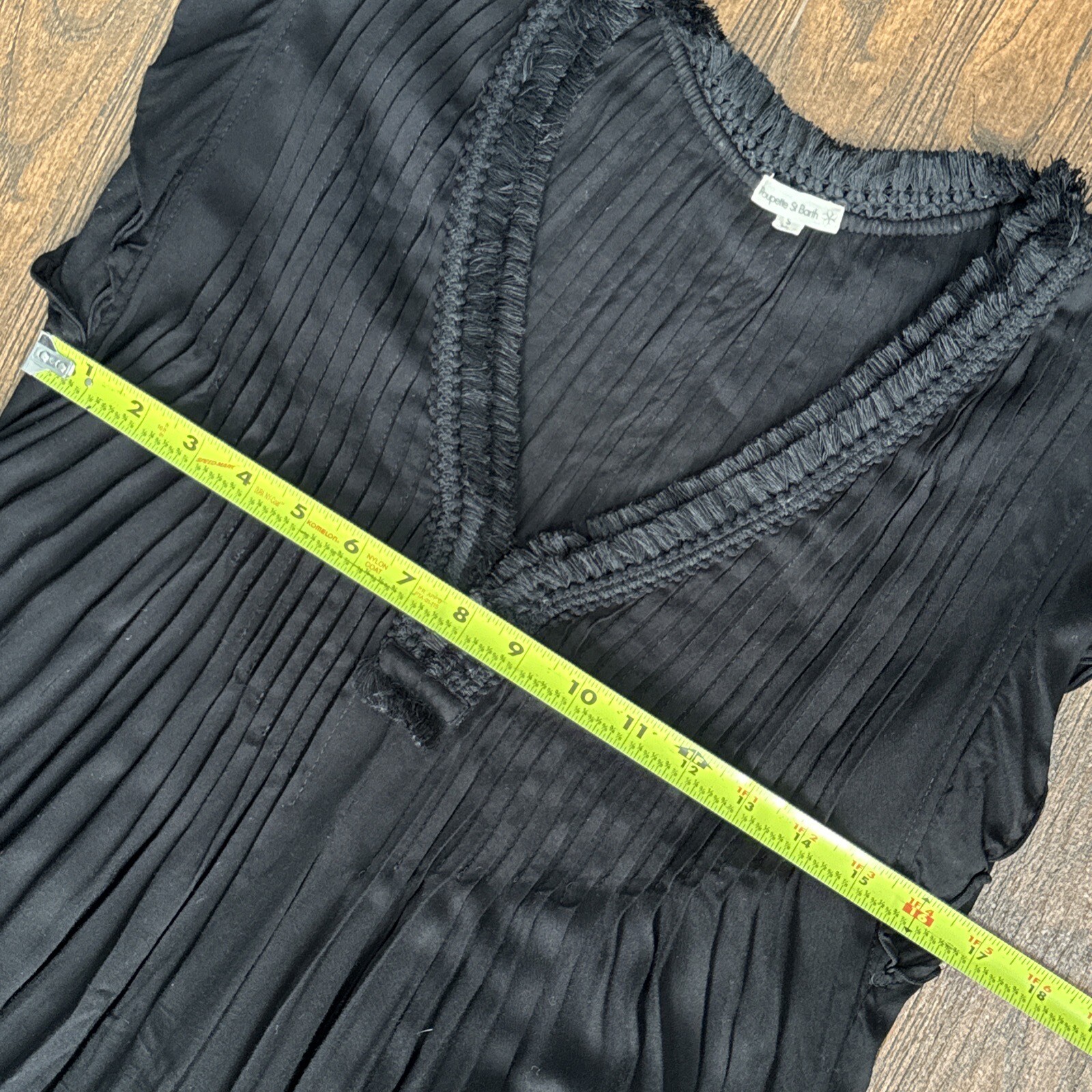 POUPETTE ST BARTH BLACK CROCHET SASHA PLEATED FLUTTER SLEEVE BOHO MINI DRESS S