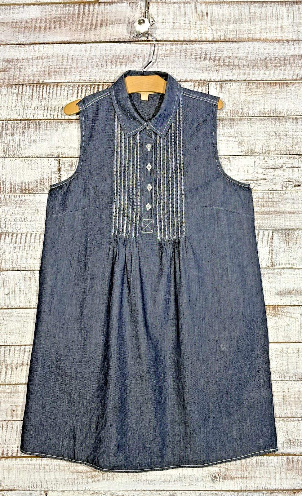 Millennium Denim Dress Woman’s Size M Blue Short Sleeve Button Front Maxi Midi