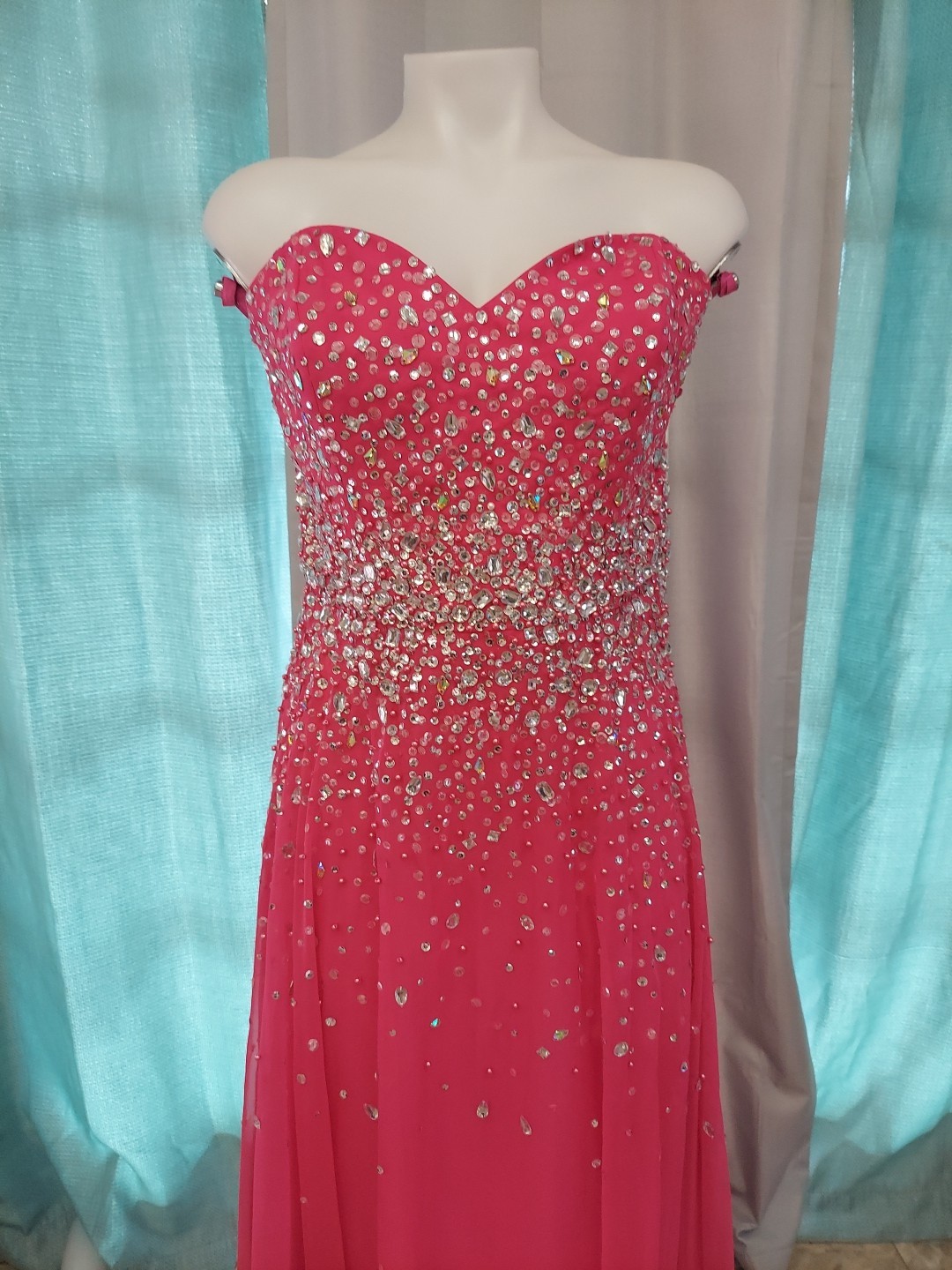 **Morilee Sz20 Fushia Pink Dropgem Design Strap Option Prom Dress**gem Sequin**