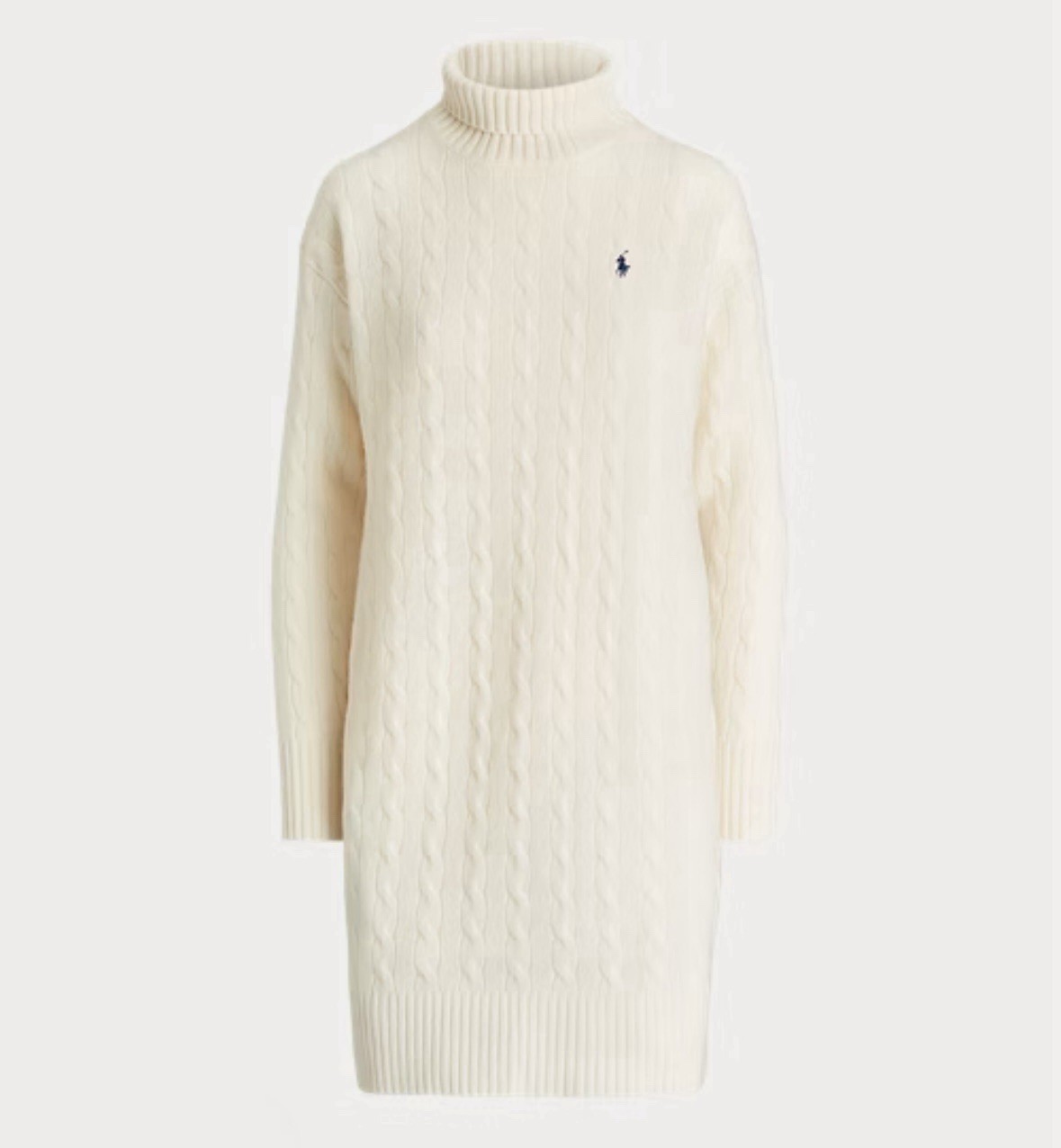 Polo Ralph Lauren Wool-Cashmere Roll Neck Jumper Dress XS Ecru Cable Knit women