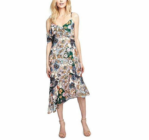 RACHEL Rachel Roy Womens 8 Pink Green Wonderlust Floral Ruffled Midi Dress NEW