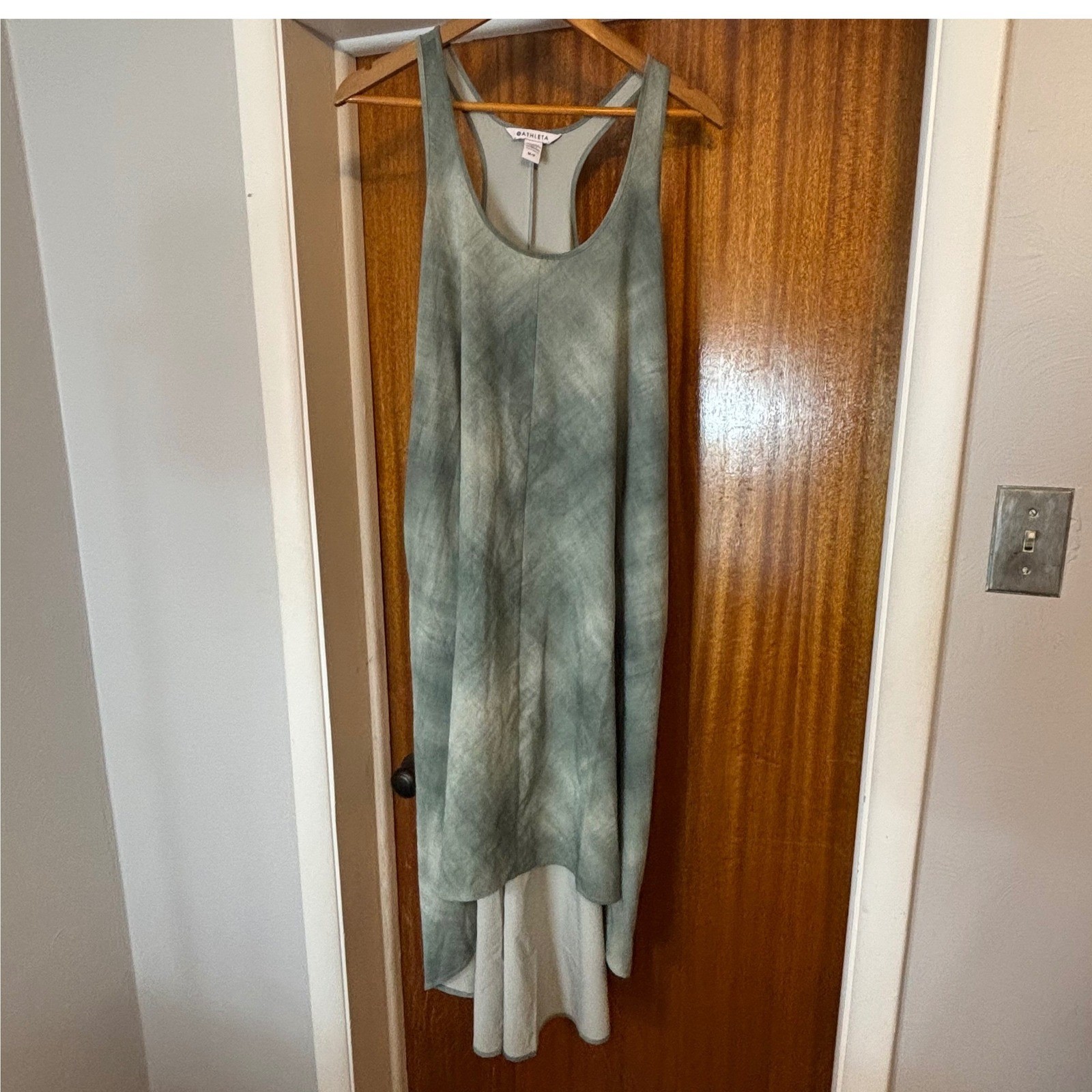 Athleta Presidio Printed Dress Green Marble Racerback High-Low Midi Pockets M/P