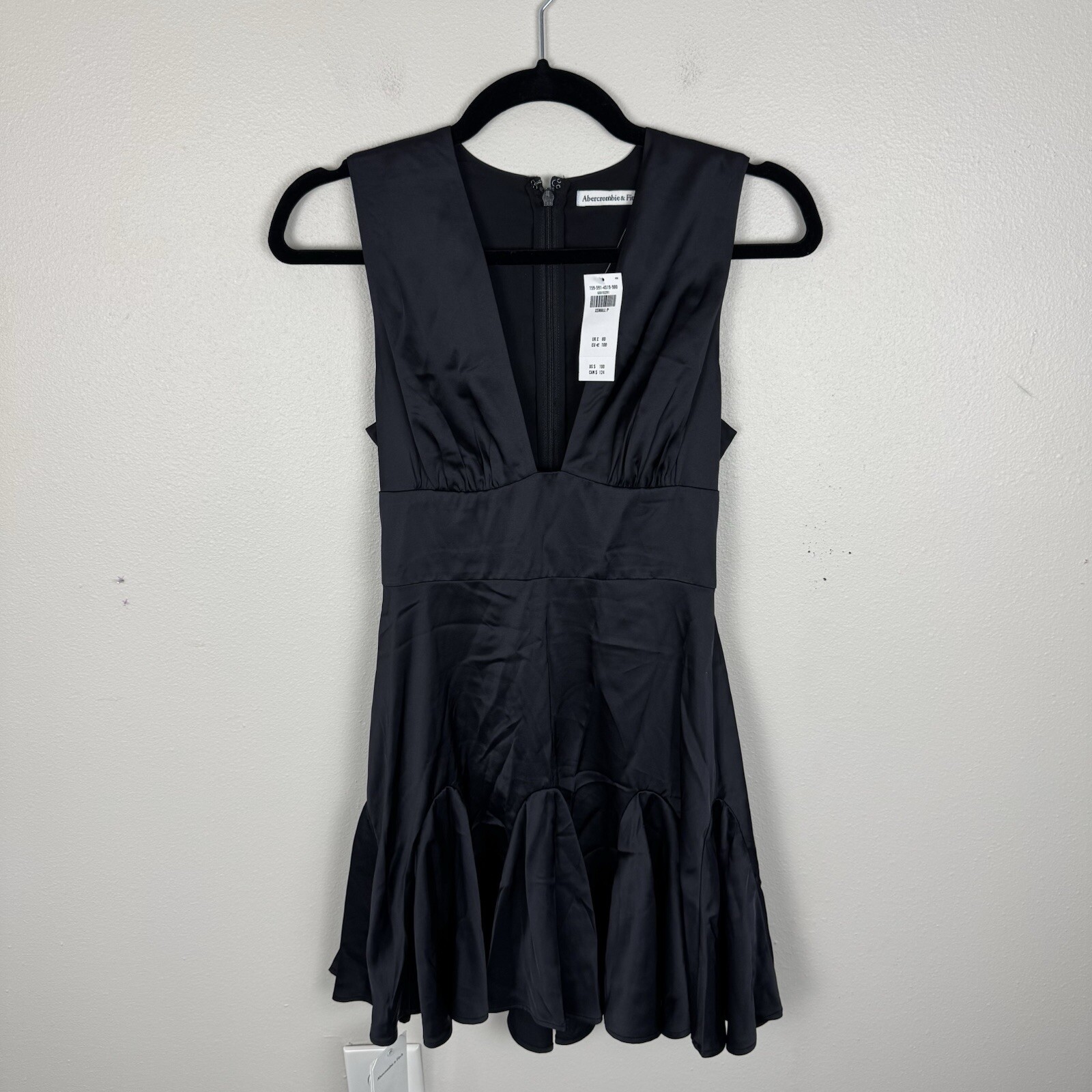 Abercrombie & Fitch Plunge Satin Mini Swing Dress Size XS Petite Black Shiny