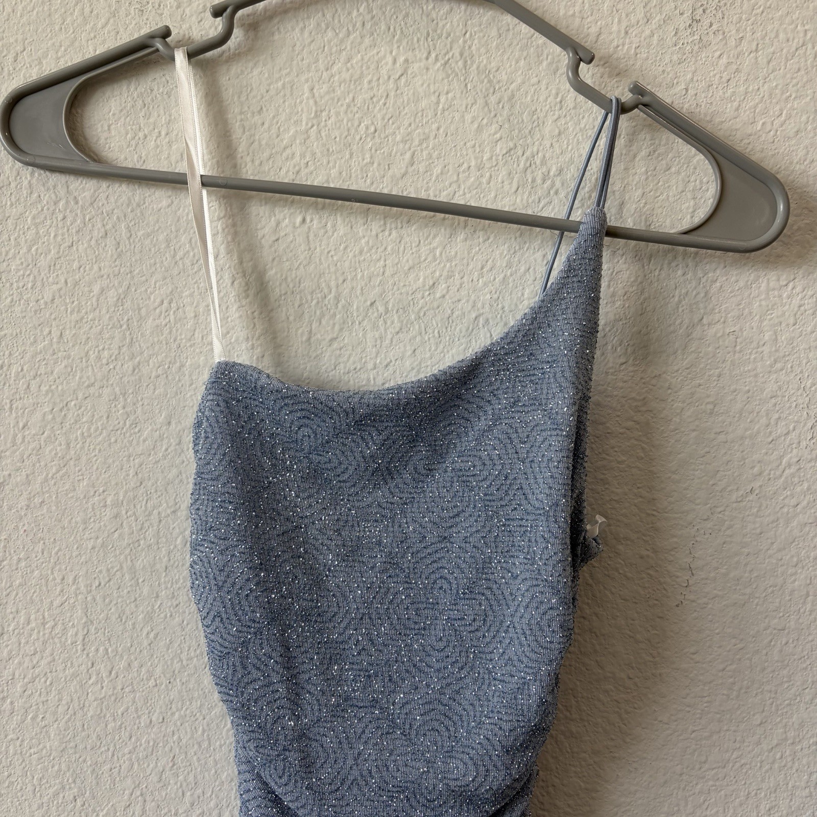 NWT B. Darlin Light Blue Glitter Ruched One-Shoulder Mini Dress Size 2
