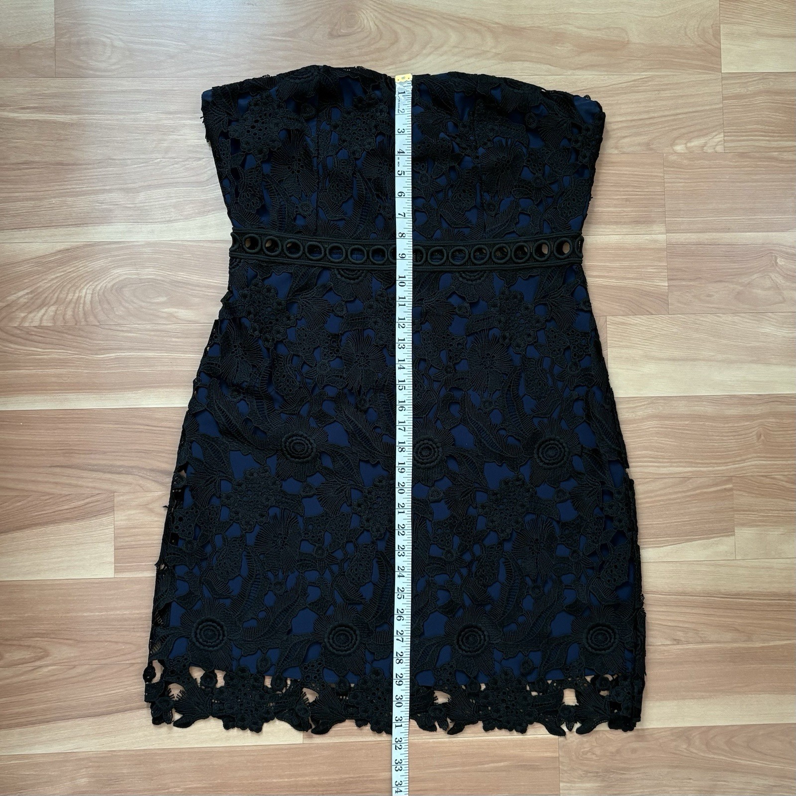 Sam Edelman Black Guipure Lace Strapless Dress Size 12 Large Romantic Summer