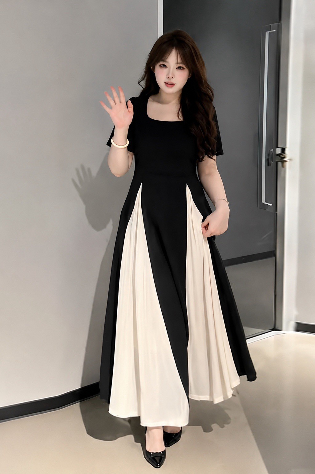 Black & White Colorblock Maxi Dress Women’s L Size Fashion
