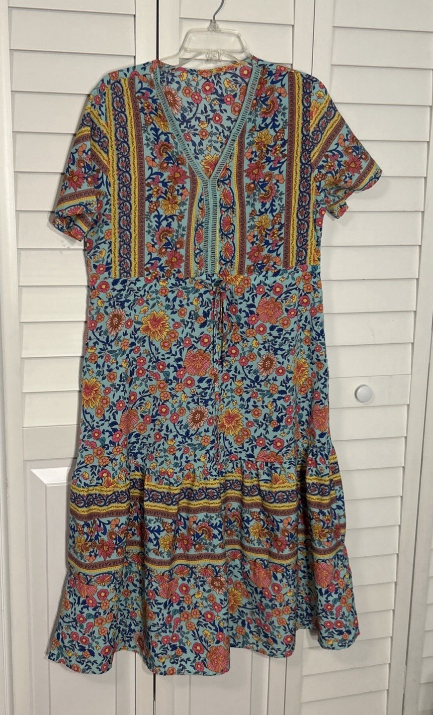 Bohemian COLORFUL FLORAL Dress Large SEE MEASUREMENT Pics
