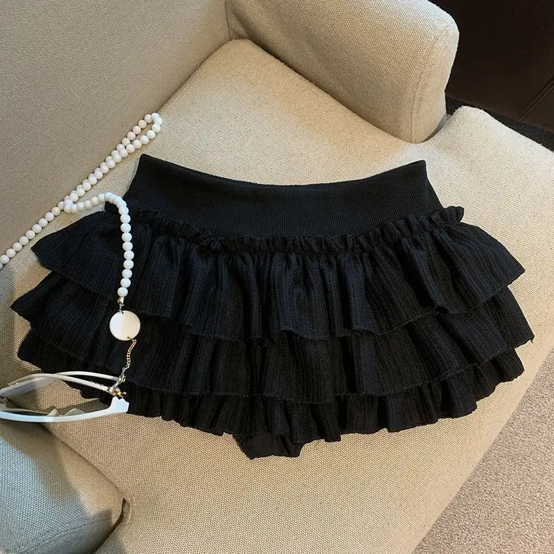 Yitimoky 2026 New Campus Casual Elastic Waist Solid Color Skirt Sweet Cake Women