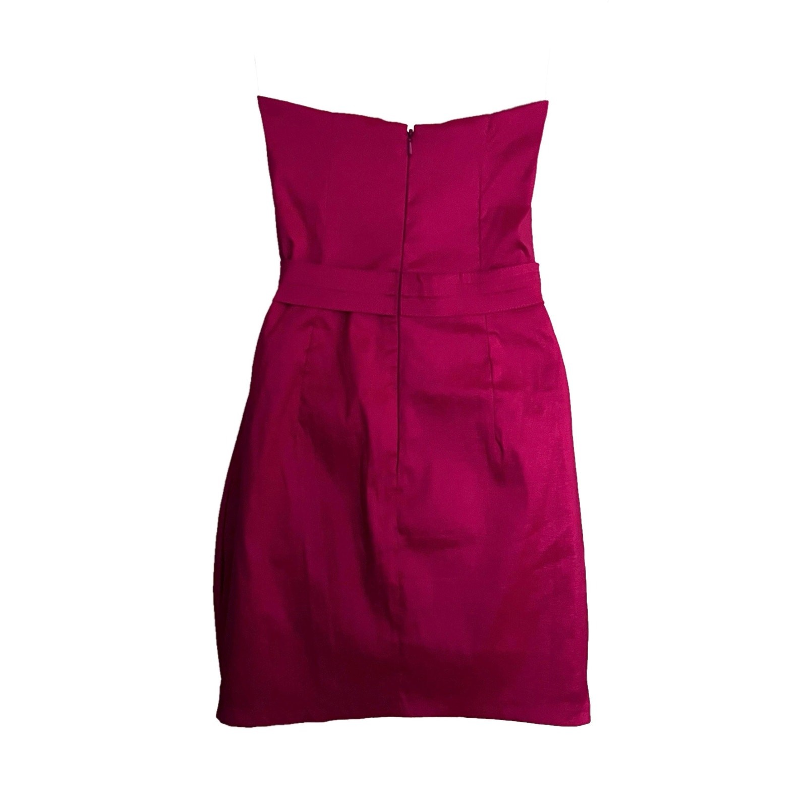 Hot Pink Strapless Mini Dress • by Cache • Belt with Bow • Pleated Wrap Top