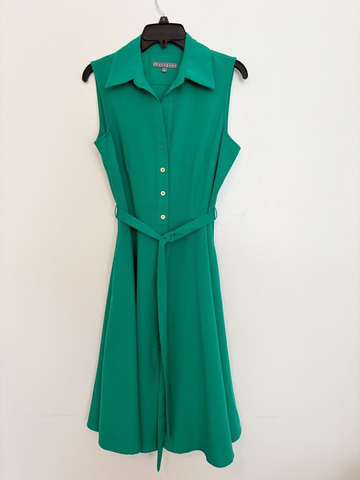 SHARAGANO Green Dress Button Down Size 4 Sleeveless w/ Pockets