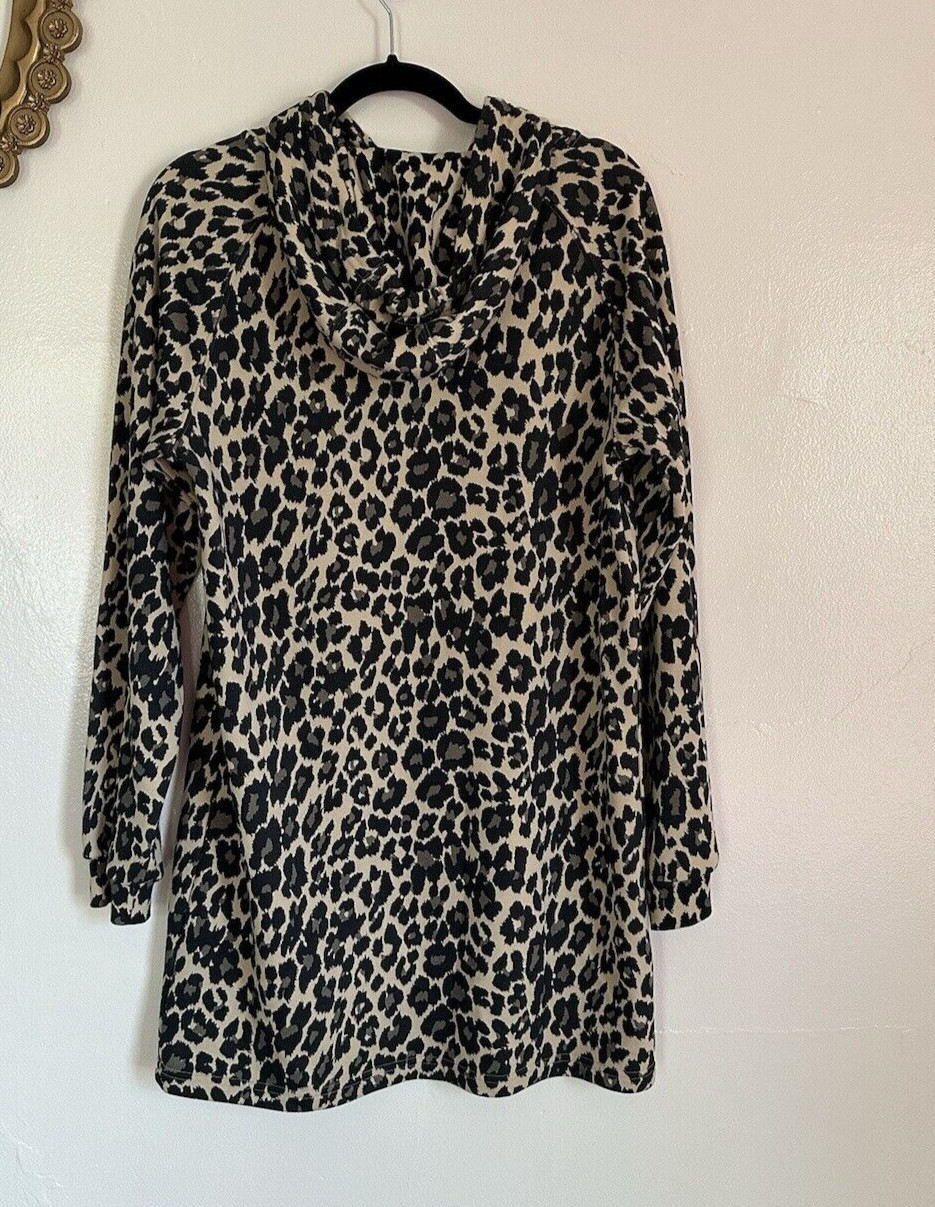 Nicole Miller Cheetah-Print Hooded Sweatshirt Mini Dress, Small