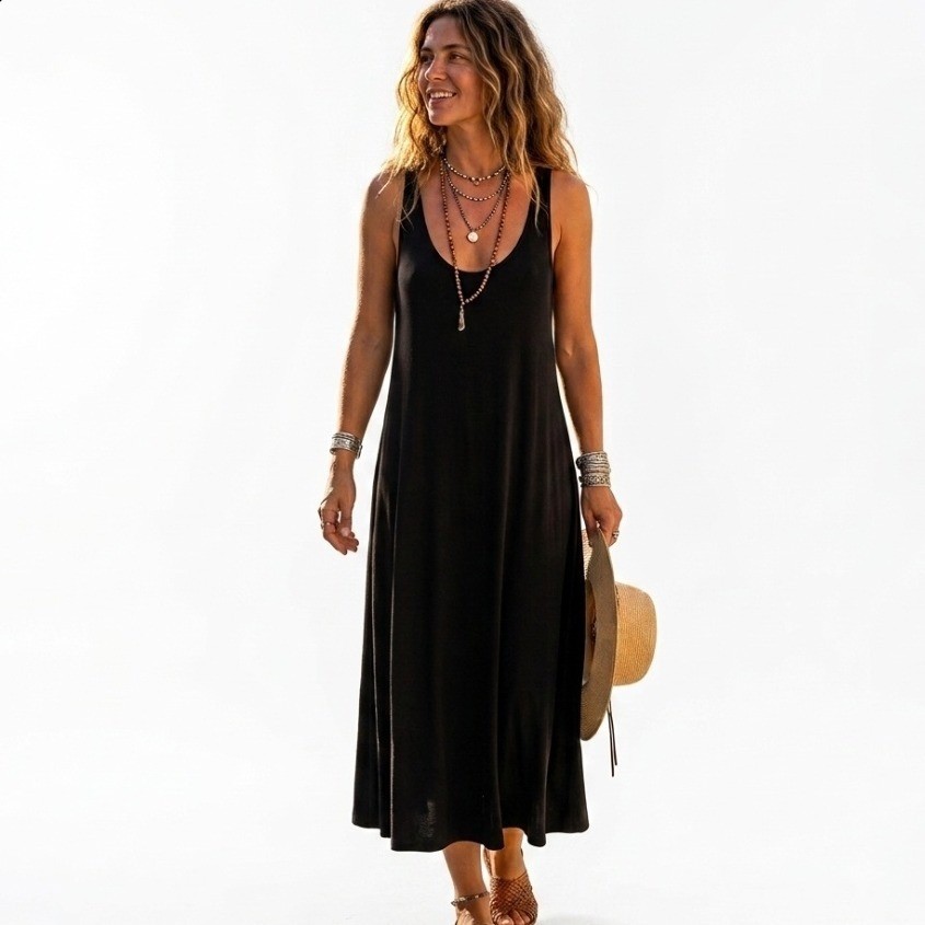 Reformation Boho Lagenlook Minimalist Tencel Midi Dress USA Sustainable Black XL