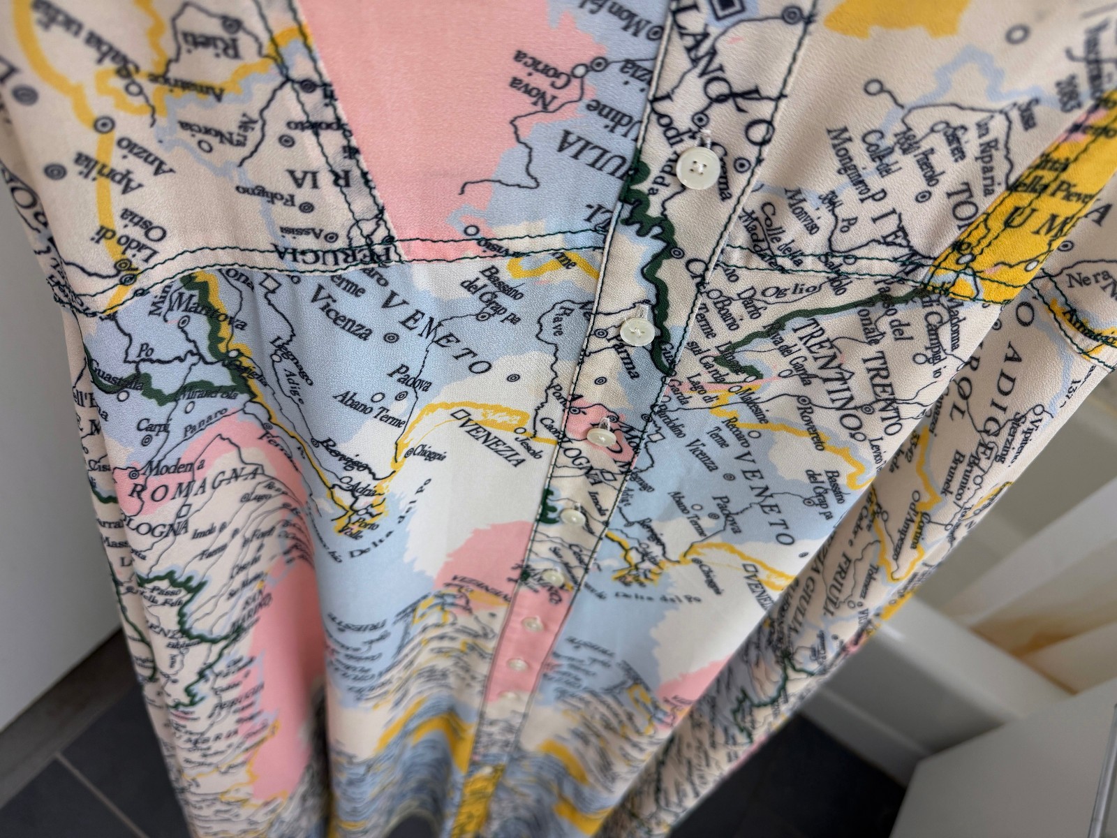Derek Lam 10 Crosby Map Print Midi Shirt Dress Italy Short Sleeve 4