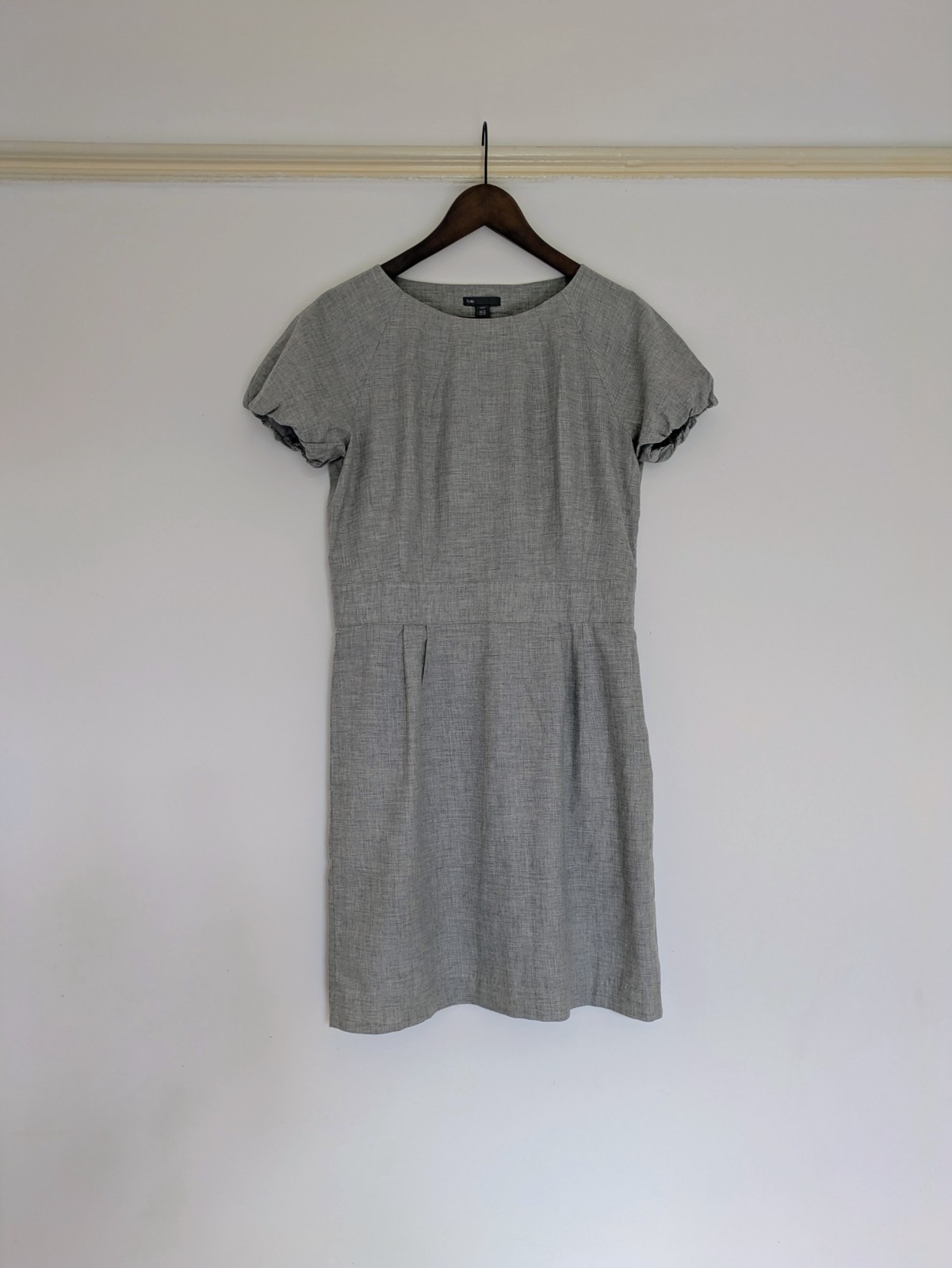 Gap Cotton Grey Marl Dress – UK 14 – Gathered Sleeve – Knee Length
