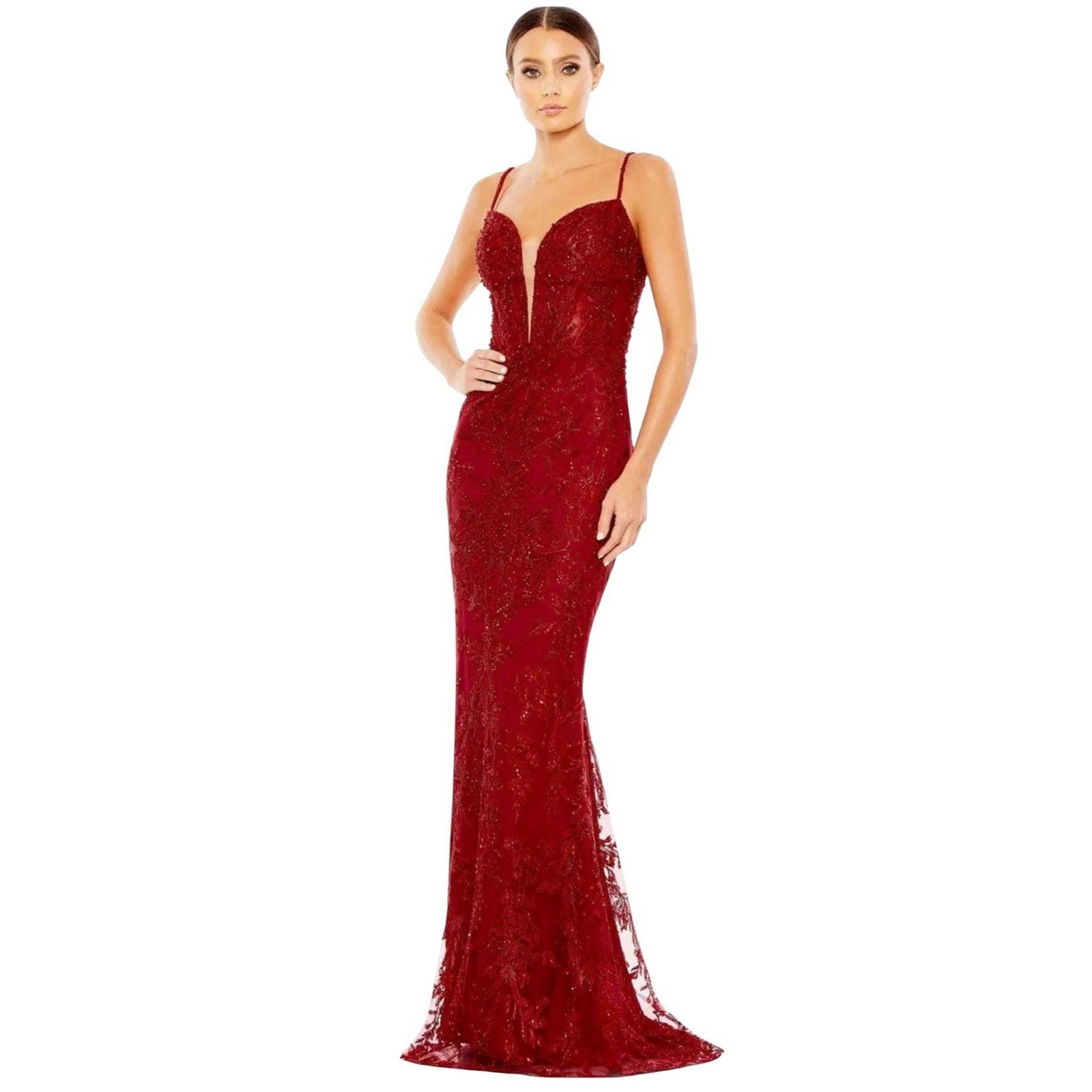Mac Duggal 20330 Red Beaded Embroidered Mermaid Gown Size 6 $398
