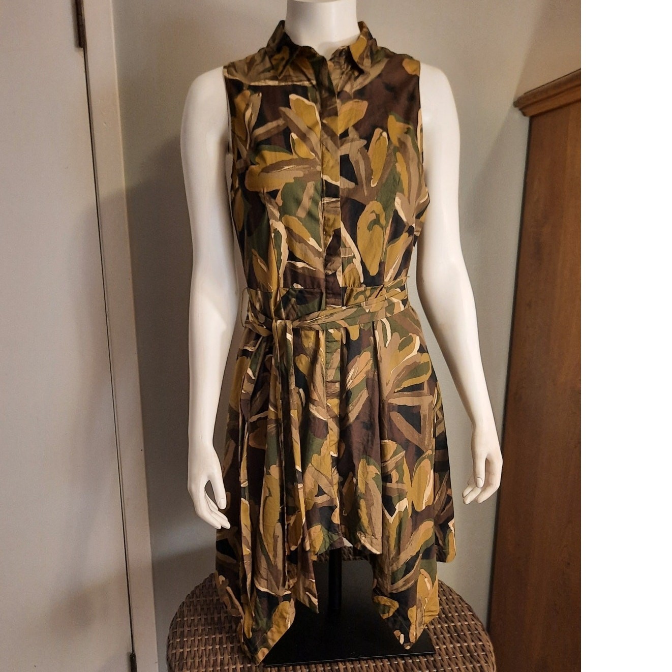 Botanical Leaf Midi Dress Fit Flare Cottage Garden Dark Floral Who What Wear S