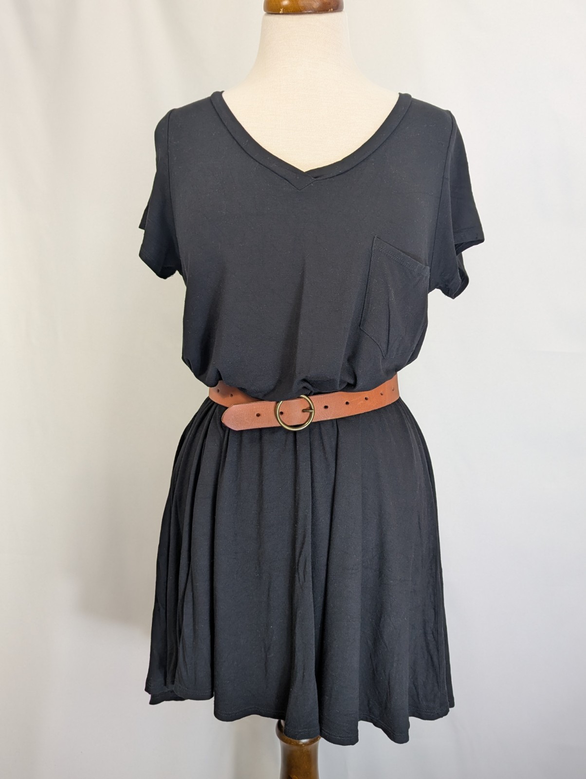 Wanna B Black V-Neck Short Sleeve T-Shirt Dress Pocket Stretch A-line Women’s M