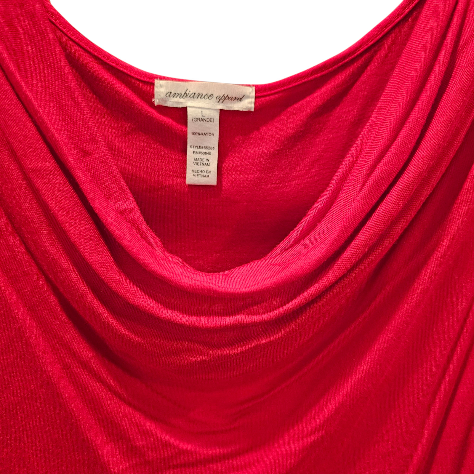Ambiance Apparel Red Cowl Neck Draped Bodycon Dress Women’s Large Ruched Sides