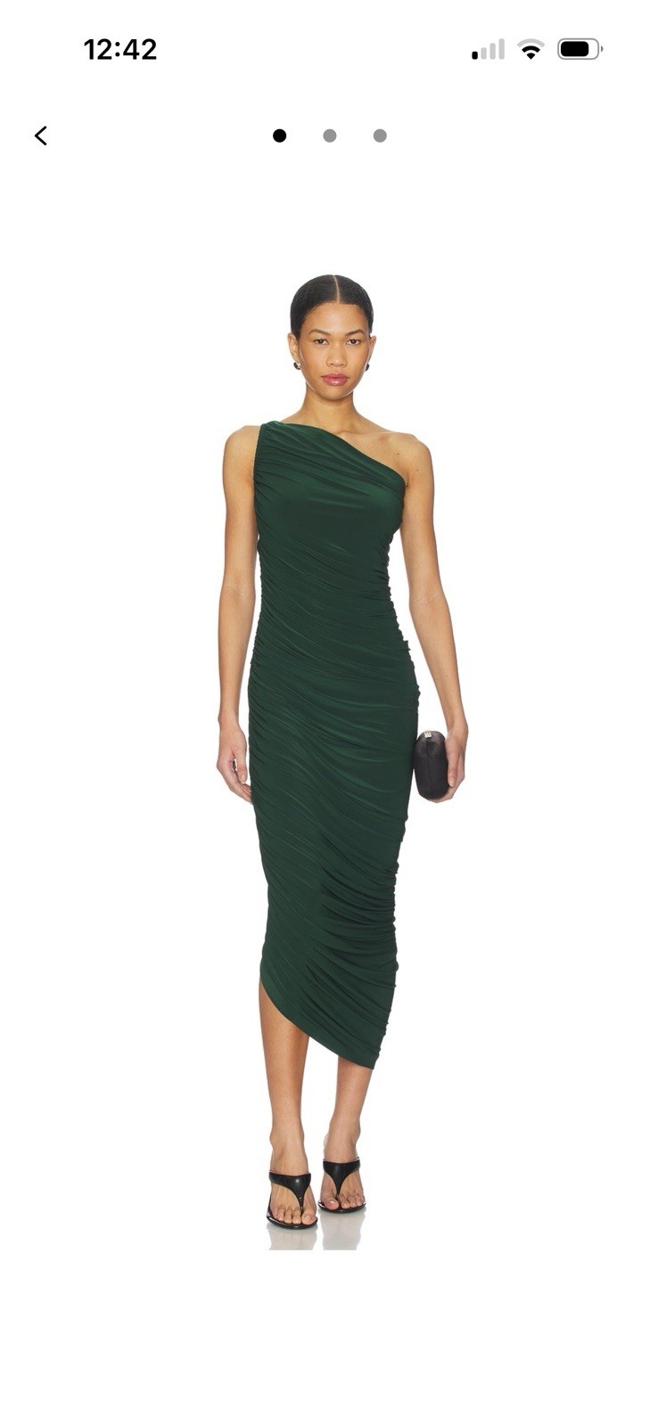 Norma Kamali Diana Gown One Shoulder Ruched Bodycon Midi Dress Dark Emerald