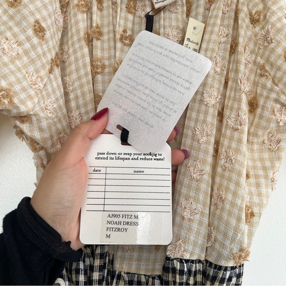 Ace & Jig Noah Dress Fitzroy M NWT Gingham Tiered Midi Cream Floral Embroidered