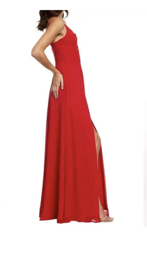 Dress The Population Size XS Cambria Red Maxi Slit Cutout Evening Gown Dress