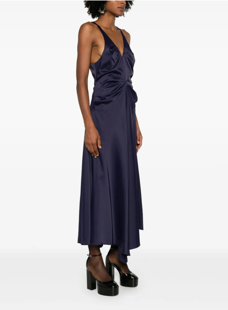Authentic Victoria Beckham Pleated Maxi Dress – Navy Blue