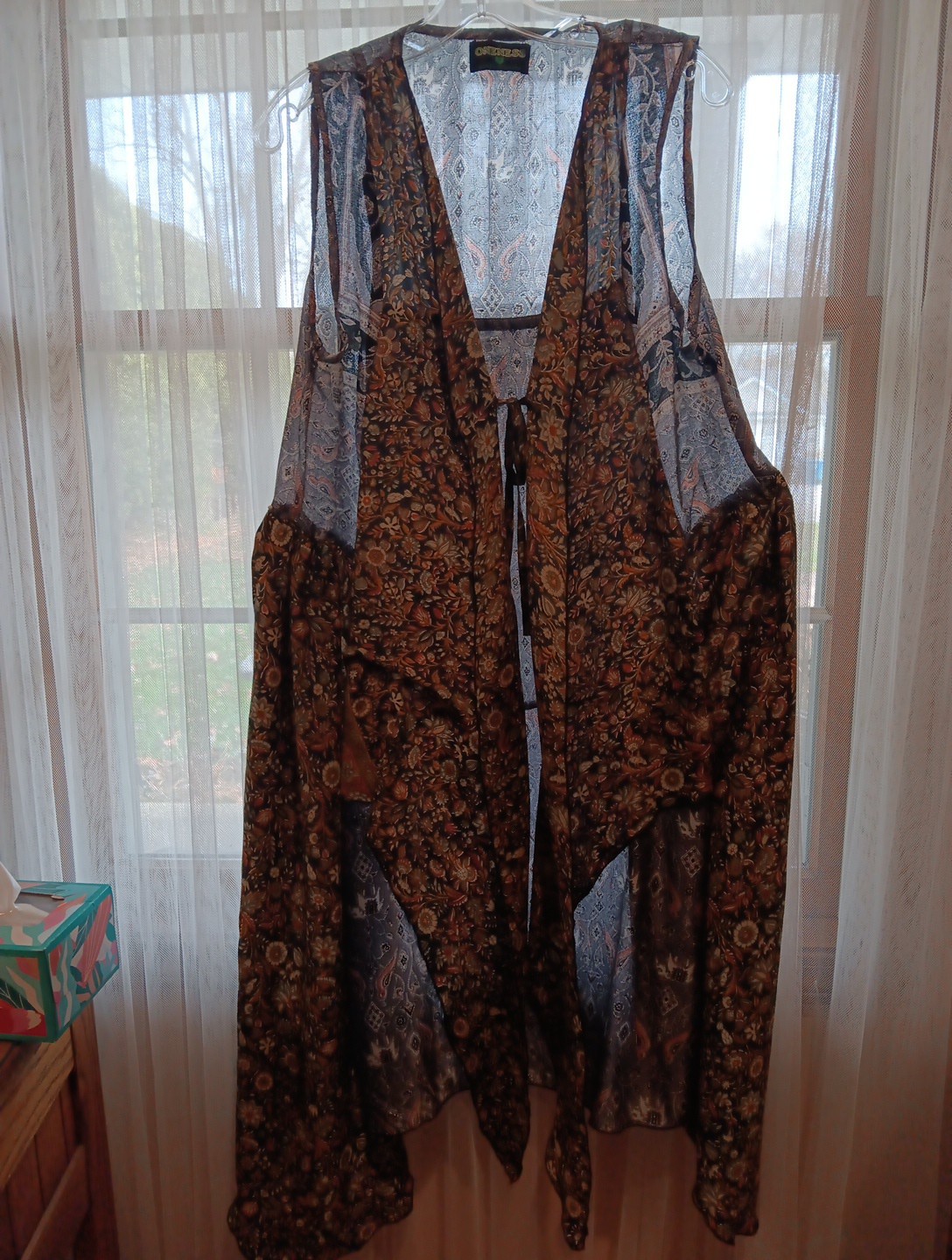 Multicolor Silky Dress Layered Light-Weight Handkerchief Midi Boho Party Size L