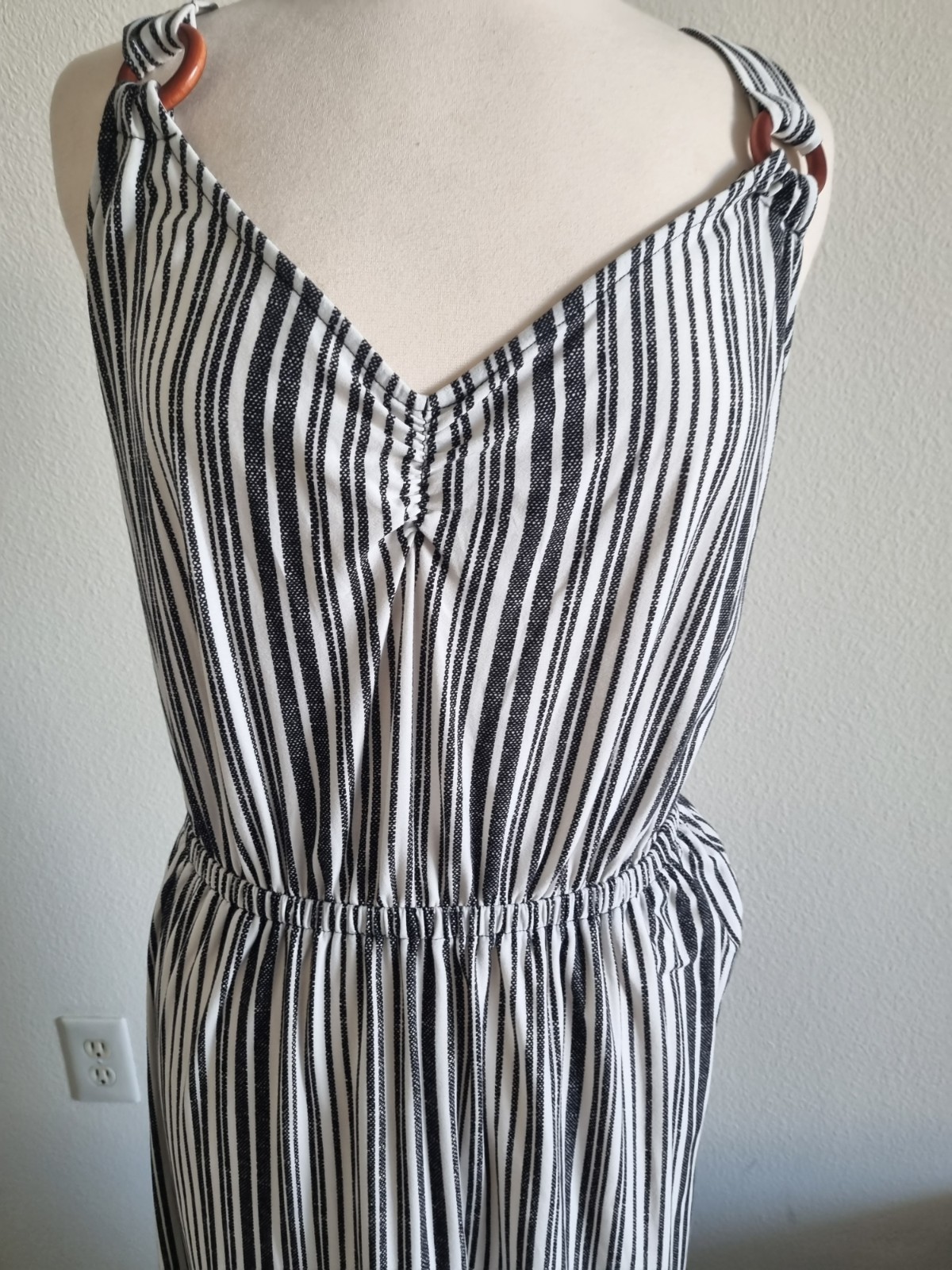Black And White striped Maxi Unlined Lightweight Sleeveless Dress 1X