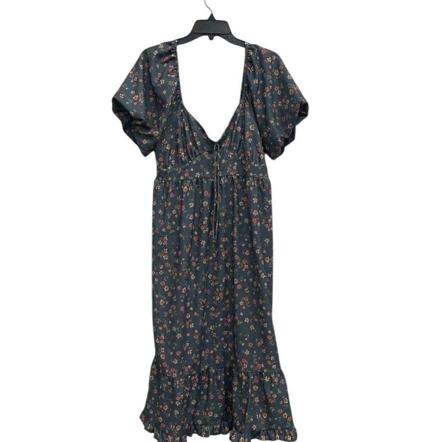 Originality Floral Flutter Sleeve Peasant Midi Dress Teal XL E1030Y522DI