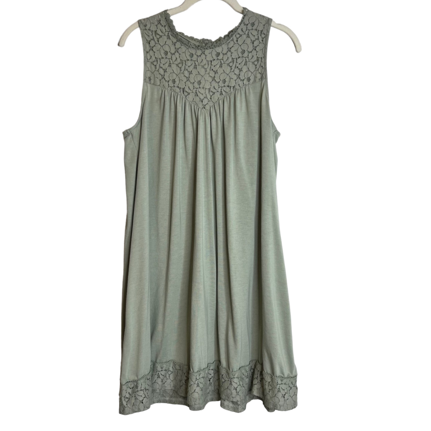 Altar’d State Womens Sleeveless Dress Large Pale Green Knit Lace Bodice & Hem